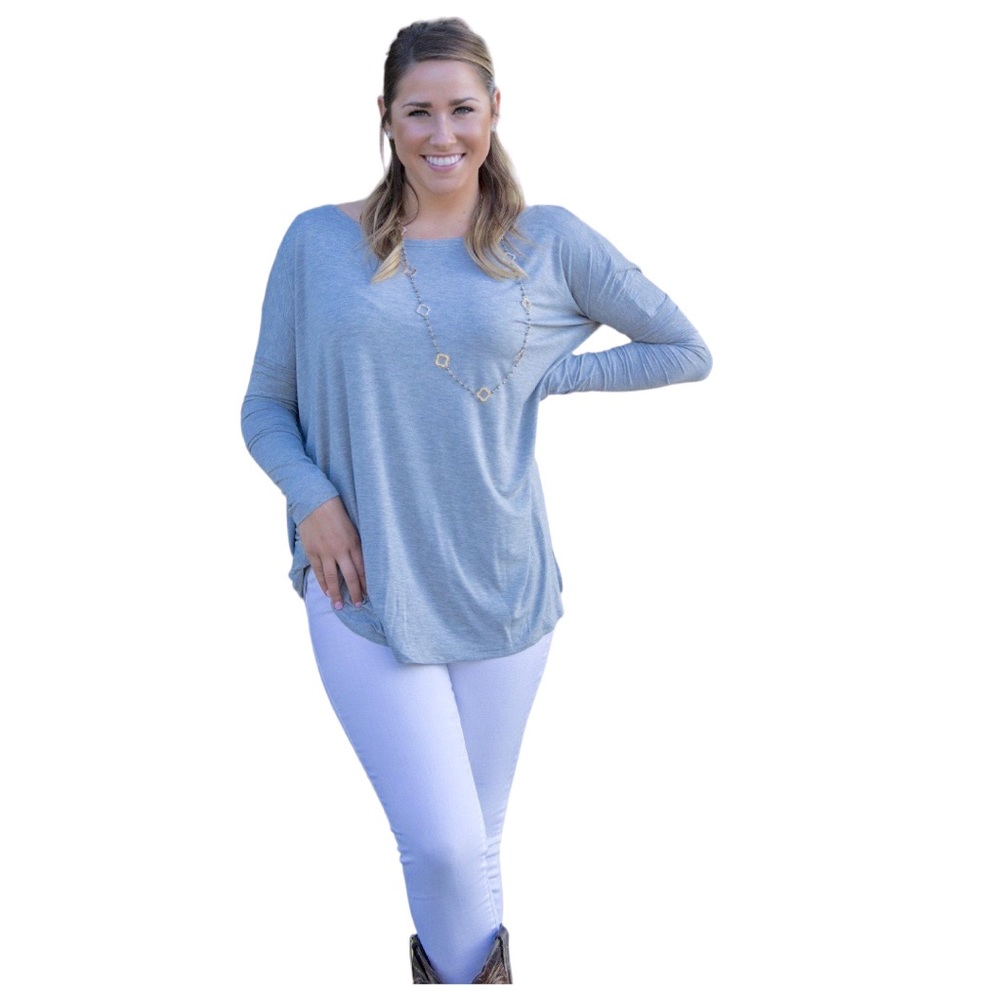 Piko Heather Grey Long Sleeve Flowy Top - Size L